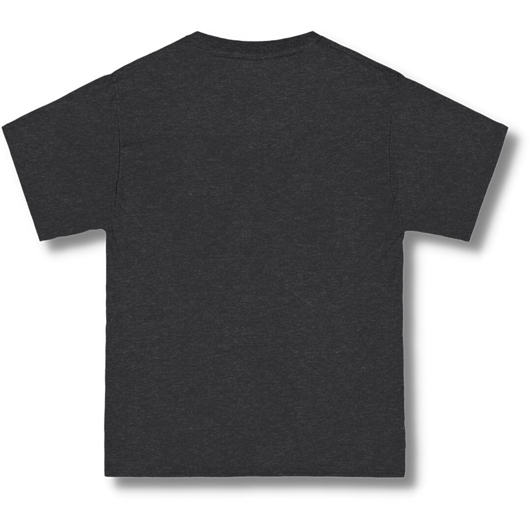 Blank back side of a charcoal heather grey t shirt