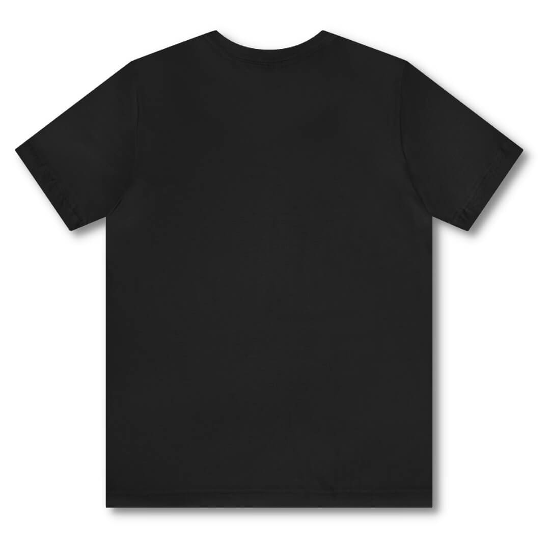 Blank back side of a women's black higher source apparel t shirt