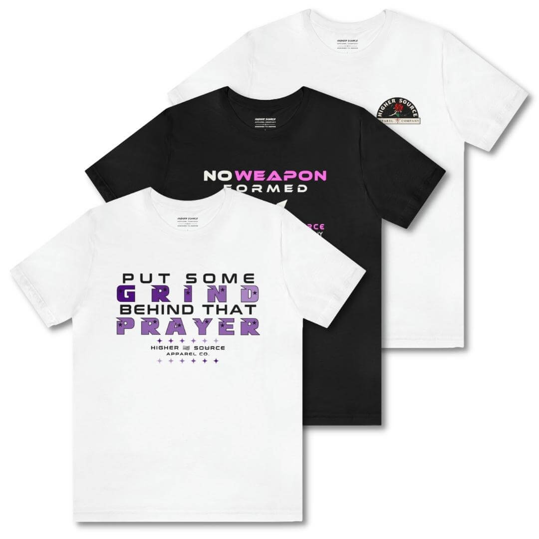 Three women’s regular fit higher source apparel company t shirts that represent the regular fit tees collection. 