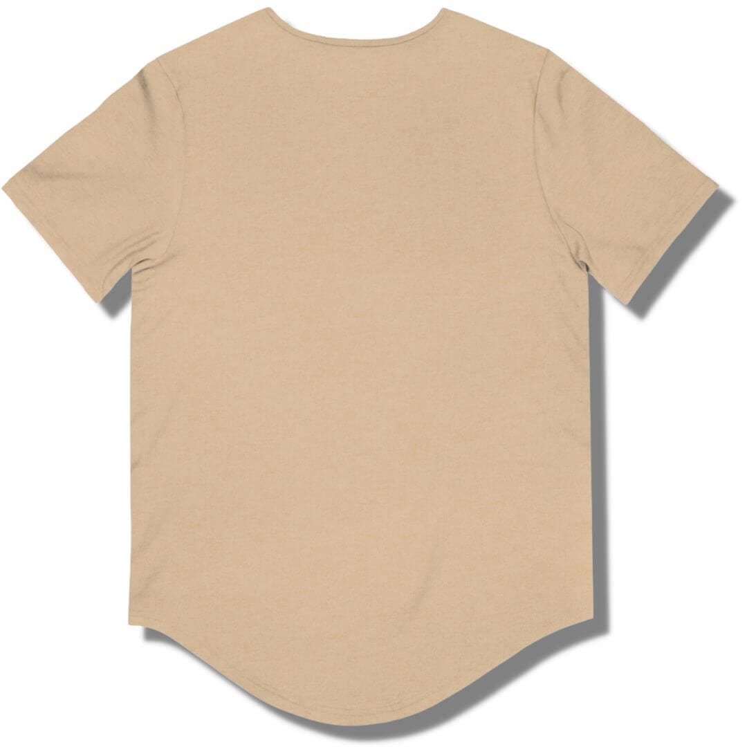 Blank back side of a sand dune and heather curved hem t shirt.