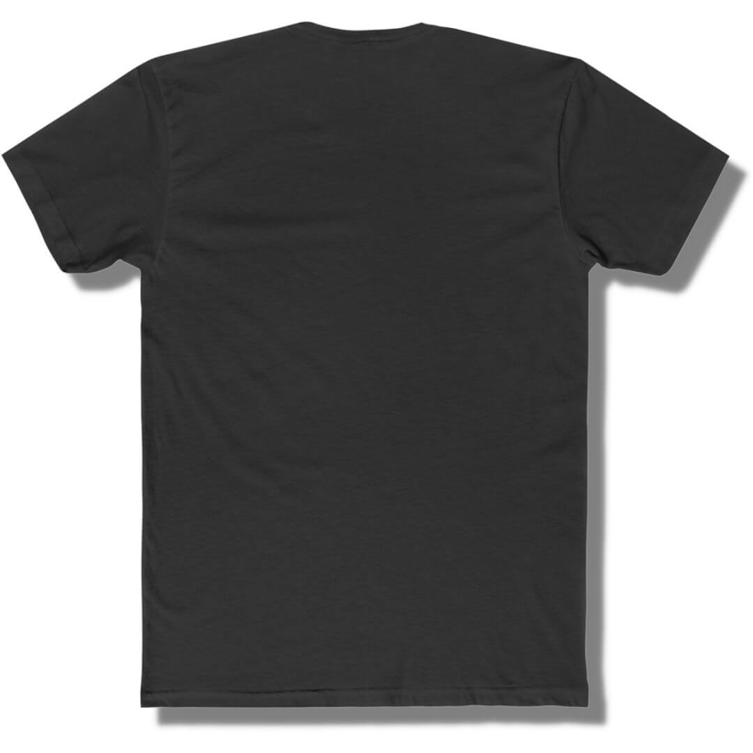 Blank back side of a black t shirt.
