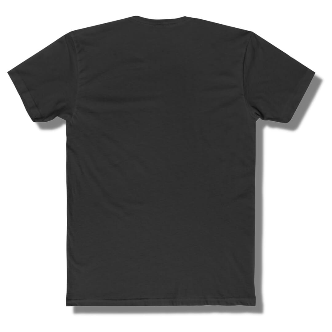 Blank back side of a black t shirt.