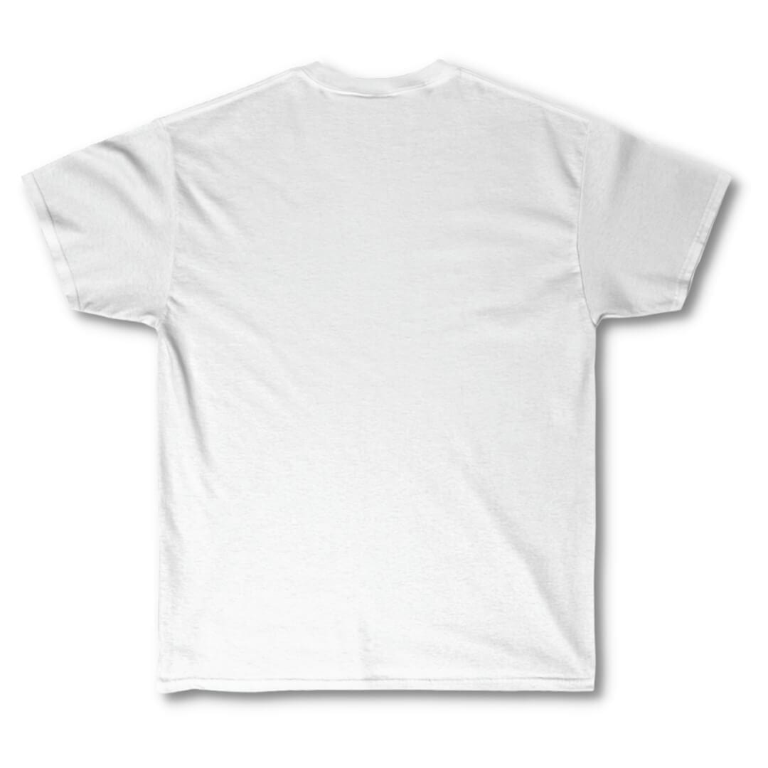 Blank back side of a slightly oversized white t shirt.