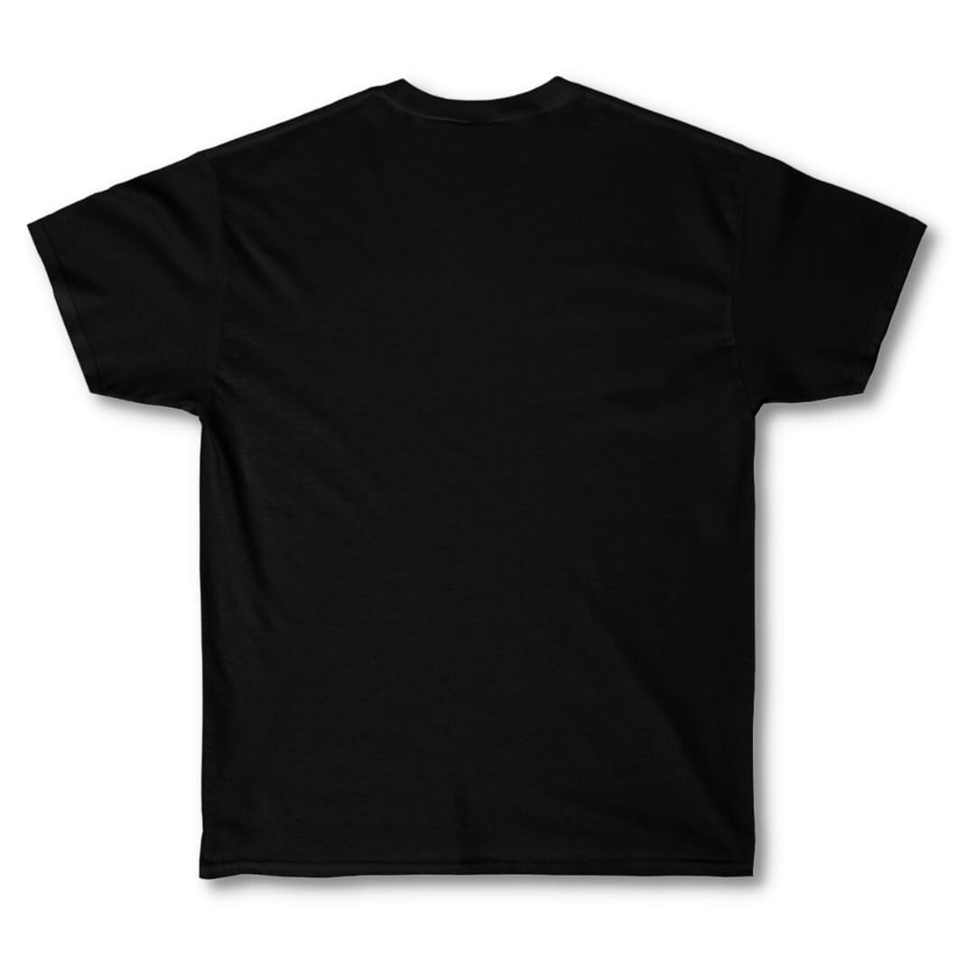 Blank back side of a women's black slightly oversized higher source apparel t shirt