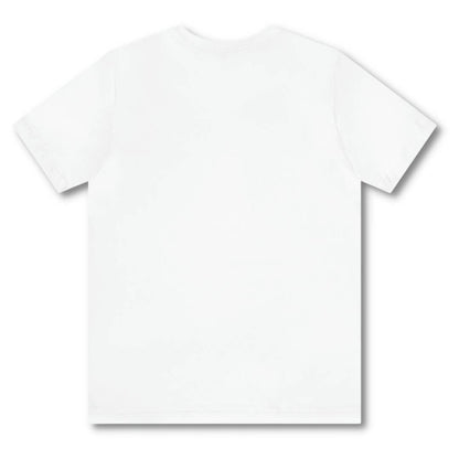 Blank back side of a women's white higher source apparel t shirt