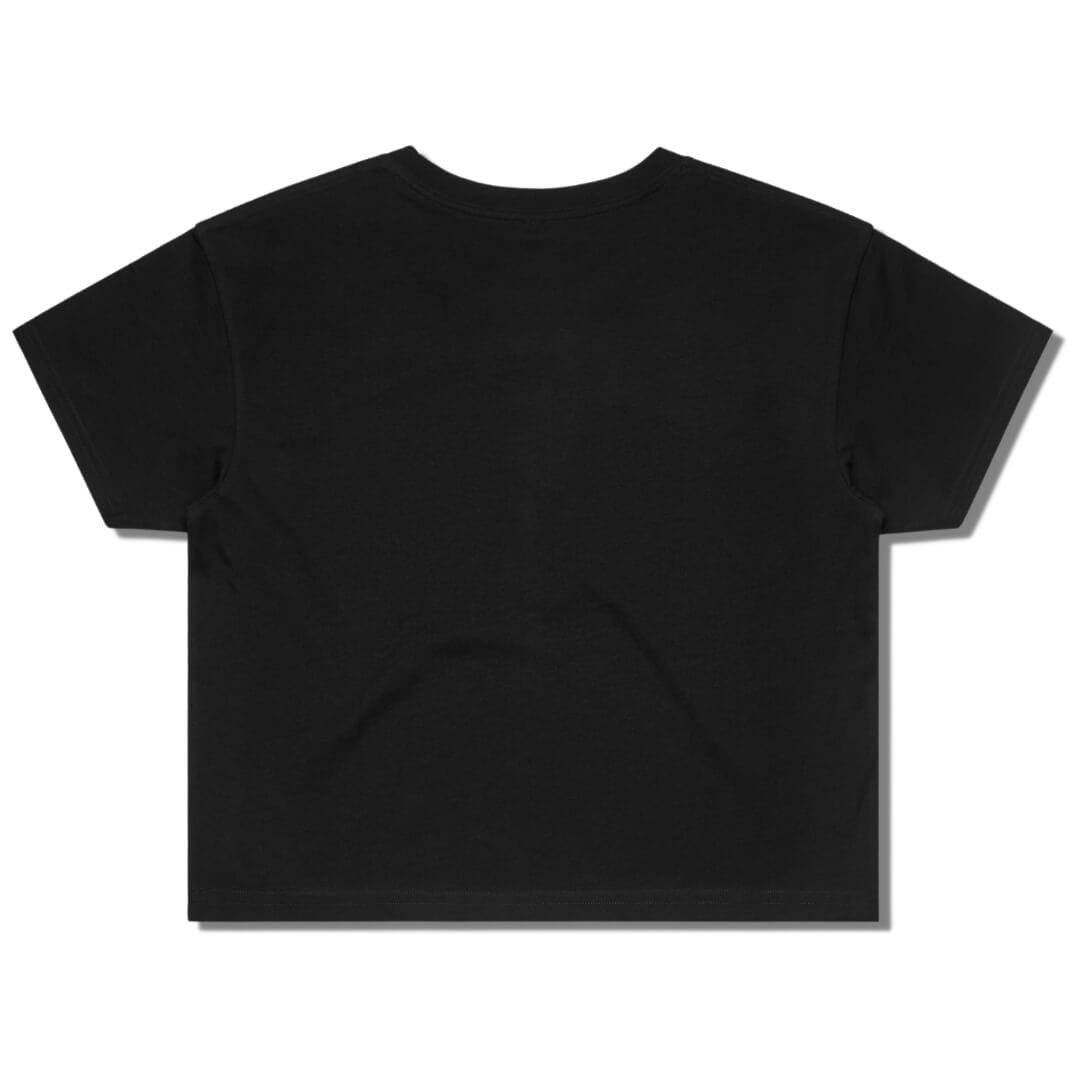 Blank back side of a black higher source apparel women's streetwear crop tee.