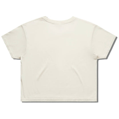 Blank back side of a higher source apparel women's streetwear crop tee in ecru