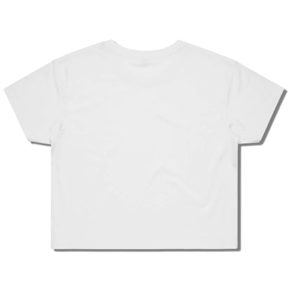 Blank back side of a higher source apparel women's streetwear crop tee in white